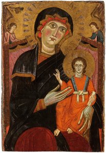 Madonna és Child két angyallal trónol alkotó: Master of the Crucifix No. 434