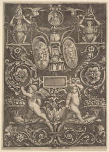 Dísztábla, alsó szakaszon bőségszarukon álló putti, 1530-60. alkotó: Master of the Die