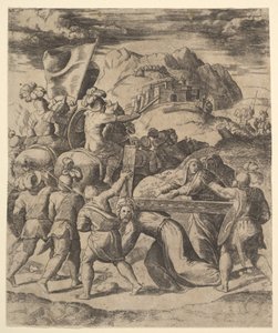 A keresztet hordozó Krisztus katonákkal körülvéve, többen lóháton, 1530-60. alkotó: Master of the Die