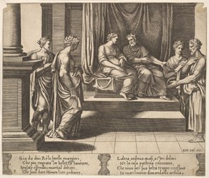 3. tábla: Psyche két nővére királyhoz ment férjhez, a Psyche meséjéből, 1530-60. alkotó: Master of the Die