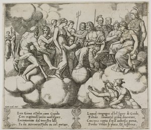 Vénusz és Ámor ügyüket könyörögve Jupiter és más istenek jelenlétében alkotó: Master of the Die