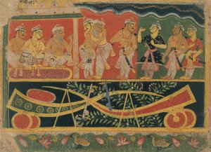 Nanda és Vasudeva: Oldal egy szétszórt Bhagavata Puránából..., kb. 1520-30. alkotó: Master of the Dispersed Bhagavata Purana.