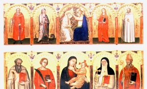 Szűz koronázása szentekkel (tempera a panelen)