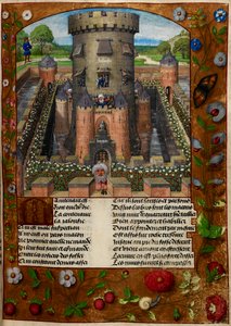Bel Acueil (Fair Welcome) Jalousie (Féltékenység) által bebörtönzött katonák által őrzött toronyban, a „Le Roman de la Rose”-ból