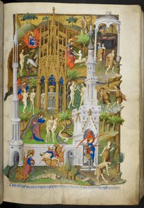 add_ms_18850_f014r Jelenetek a teremtésből és a bukásból, a „The Bedford Hours”-ból alkotó: Master of the Duke of Bedford