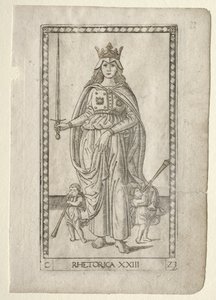 Retorika a Tarocchiból, C sorozat: Liberal Arts, 23. szám, 1467 előtt. alkotó: Master of the E Series Tarocchi