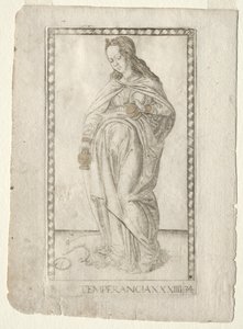 Mértékletesség (a Tarocchiból, B sorozat: Kozmikus alapelvek és erények, 34. szám) alkotó: Master of the E Series Tarocchi