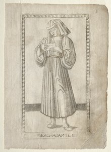 The Merchant from the Tarocchi, E sorozat: Conditions of Man, #4, 1467 előtt. alkotó: Master of the E Series Tarocchi