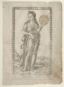 Uránia csillagászat a Tarocchi D sorozatból: Apollo and the Muses, #12, 1467 előtt.