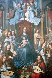 Evora Múzeum. Az Evora oltárkép mestere. A Szent Szűz dicsőítése. Olaj a panelen. Flamand iskola 1500. Portugália. alkotó: Master of the Evora Altarpiece