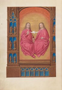 Izabella katolikus királyné, spanyol királynő órái: Fol. 17v, The Trinity, c. 1500. alkotó: Master of the First Prayerbook of Maximillian