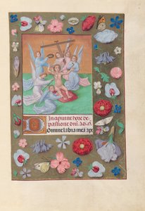 Izabella katolikus királynő, Spanyolország királynőjének órái:  Fol. 50r, Krisztus gyermek a szenvedés eszközeivel. alkotó: Master of the First Prayerbook of Maximillian