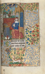 Órakönyv (roueni használat): fol. 80r, nyitó bűnbánati zsoltárok, bűnbánó Dávid, a távolban Dávid megöli Góliátot.