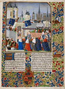 Bajor Isabeau, illusztráció a „The Harley Froissart”-ból, 1470-72 körül (tinta és arany pergamen)
