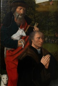 Részlet a Szűzanya és Gyermeke bal oldali táblájáról Szent Katalinnal és Szent Borbálával, 1520-25 körül (olaj, tábla)