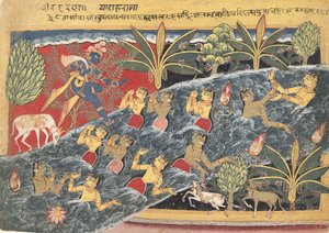 A gópik könyörögnek Krsnához, hogy adják vissza ruhájukat..., kb. 1560-65. alkotó: Master of the Isarda