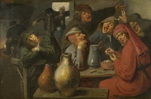 Egy kocsma belseje, Parasztok körbejárása, 1635 körül (olaj, panel) alkotó: Master of the Large Jar