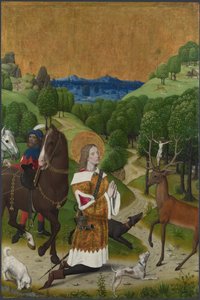 Szent Hubert megtérése. Redőny a Werden-oltárról, 1485 körül alkotó: Master of the Life of the Virgin