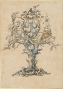 Egy boros pohár oroszlánokkal és puttival alkotó: Master of the Medici Banquet Decanters