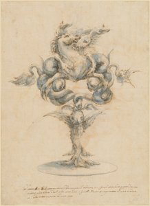 Egy boros pohár két harci tengeri lóval alkotó: Master of the Medici Banquet Decanters