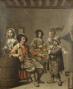 Fiú, aki egy pohár bort tölt egy vidéki embernek, 1650 körül (olaj, vászon) alkotó: Master of the Processions