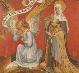 Panel egy diptichonról, amely az Angyali üdvözlet angyalát, az adományozót és egy női szentet, esetleg Szent Mária Magdolnát ábrázolja, 1420 körül