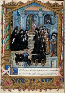 A navarrai királynő, Angoulema Margarita (1492-1549) ábrázolása társaival körülvéve. Az oldal Marguerite d