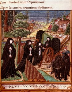 Angoulemai Margarita navarrai királynő (1492-1549) ábrázolása, körülvéve egy hintón sétálni induló társhölgyeivel”” Az oldal Angoulemai Margit „” La coche ou Debat d