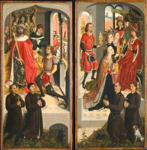 Abner hírnöke Dávid előtt, Sába királynője, aki ajándékot hoz Salamonnak..., kb. 1480. alkotó: Master of the Saint Barbara Legend