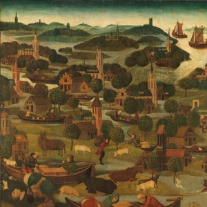 A Szent Erzsébet napi árvíz Az 1421. november 18-19-i Szent Erzsébet áradást ábrázoló oltárkép jobb szárnyának külső része, amely a wieldrechti gátszakadást mutatja alkotó: Master of the St Elizabeth Panels