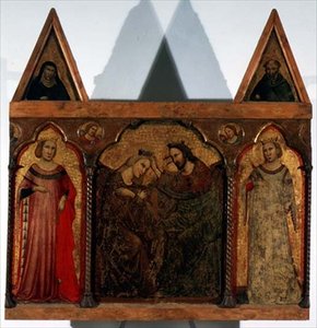 Triptichon: Szűz koronázása két szenttel (tempera a táblán) alkotó: Master of the Urbino Coronation