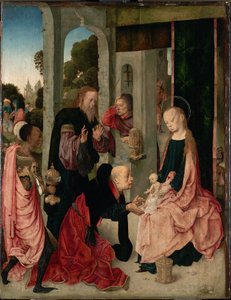 Német: Die Anbetung der Könige Adoration of the Kings (A királyok imádása) alkotó: Master of the Virgo Inter Virgines