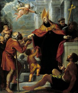 Saint Thomas de Villeneuve Amonest osztogat a koldusoknak Mateo Cerezo festménye