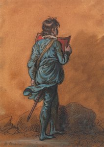Egy oldalfiú kék ruhában, piros pajzzsal alkotó: Mather Brown