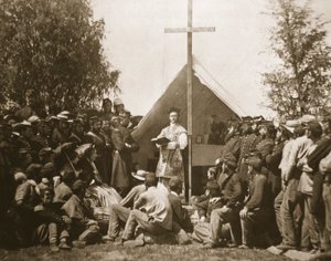 Thomas H. Mooney atya vasárnapi misét vezet, 69. New York-i gyalogezred, 1861 (fotogravír)