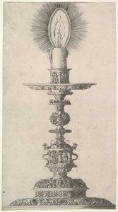 Gyertyatartó égő gyertyával a következőtől: Insigne Ac Plane Novum Opus Cratero graphicum, Ein n..., 1551. alkotó: Mathias Zundt