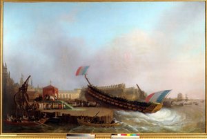 Az I. Napóleon császár (1769-1821) és az Imperatrix vesztfáliai király és királynő által körülvéve a 80 ágyús The Friedland hajó vízre bocsátásában, Antwerpen arzenáljában, 1810.02.05”” Hajógyár in a 19. század. Mathieu Ignace festménye
