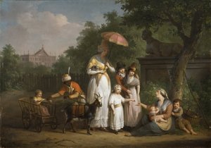 Egy nemesi család alamizsnát oszt egy parkban – Bree, Mathieu Ignace van (1773-1839) A Noble Family Distributing Alms in a Park. olaj a fára