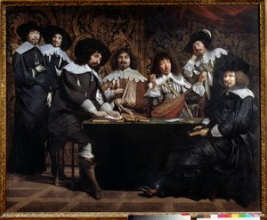 Amatőr találkozók vagy akadémia Művészek és értelmiségiek találkozója. Mathieu Le Nain (Lenain) festménye (1607-1677) 17. század V. 1,16x1,46 m párizsi Louvre múzeum
