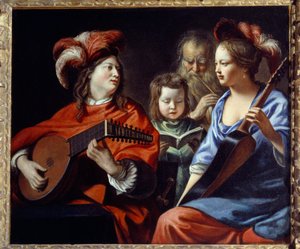 A koncert Barokk zenészekből álló csoport. Mathieu Le Nain (Lenain) festménye (1607-1677) 17. századi Laon, Musee des Beaux Arts