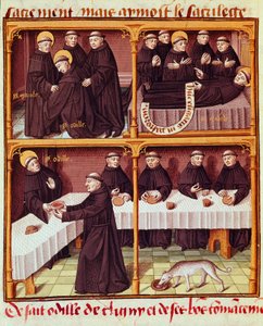 Refectoire de monines Miniatűr a „Speculum historiale” (1196. sz., fol. 141 v.) kéziratból, Vincent de Beauvais (1184/94-1264) Francois mester (15. század) fényében. Chantilly, Conde Múzeum