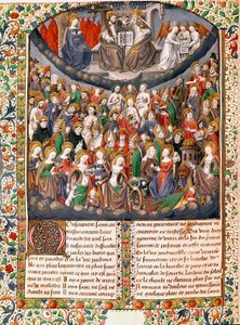 Az égi udvar vagy uralkodás az örök boldogság Miniatűr a „De civitate dei”-ből (Isten városa), Hippói Szent Ágoston (354-430), Francois mester (15. század) 1470 Chantilly, múzeum conde