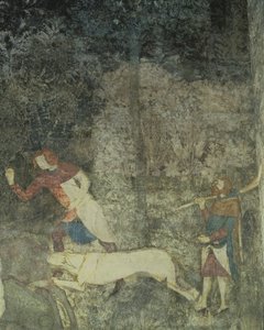 Kutyákkal vadászó férfiak, a La Chambre du Cerf Legényszoba 1347-es freskójának dekorációs sémája