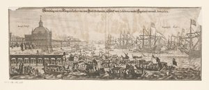 A flotta indulása Catherine-nel Bragançából Angliába, 1662. április 20. Abbildung wie die Königin Catharina von Gross Britanien zu Schiff von Lisabona nacher Angliába utazik. Anno 1662 (cím a tárgyon) Bragançai Katalin és az En alkotó: Matthäus Merian (II)