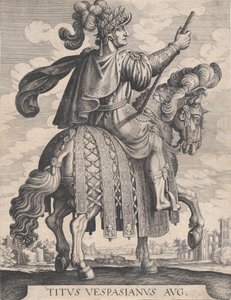 10. tábla: Titusz császár lóháton, „Az első tizenkét római császár”-ból Tempe után..., 1610-50.