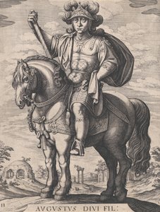 2. tábla: Augustus császár lóháton, „Az első tizenkét római császár”-ból, a... után, 1610-50.