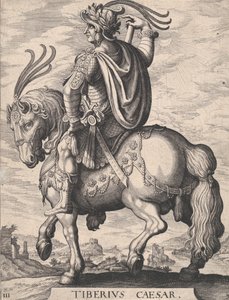 3. tábla: Tiberius császár lóháton, „Az első tizenkét római császár”-ból, a... után, 1610-50.