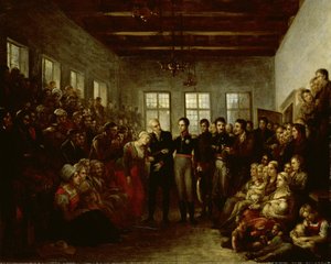 Az Orange hercege meglátogatja az árvíz áldozatait az amszterdami Almoners árvaházban 1825. február 14-én