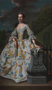 Charlotte Beatrix Strick van Linschoten portréja Charlotte Beatrix Strick van Linschoten (szül. 1732), Gerard Cornelis van Riebeeck második feleségének portréja, aki feltehetően vidéki Eemwijck háza előtt áll Voorburgban