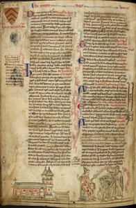 Királyi 14C VII, f.138v Westminster Abbey és a Szent Edward-szentély; a jobb oldalon IV. Innocent pápa a lyoni zsinaton, illusztráció a „Historia Anglorum”-ból